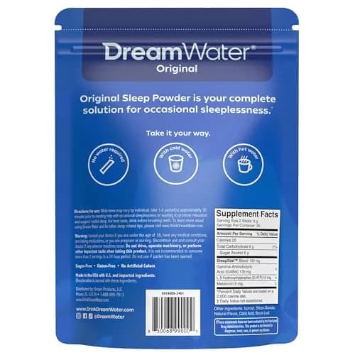 Dream Water Sleep Powder 60-Count | Sugar-Free, Gluten-Free, Natural Flavors, GABA, Melatonin, 5-HTP thumbnail 7