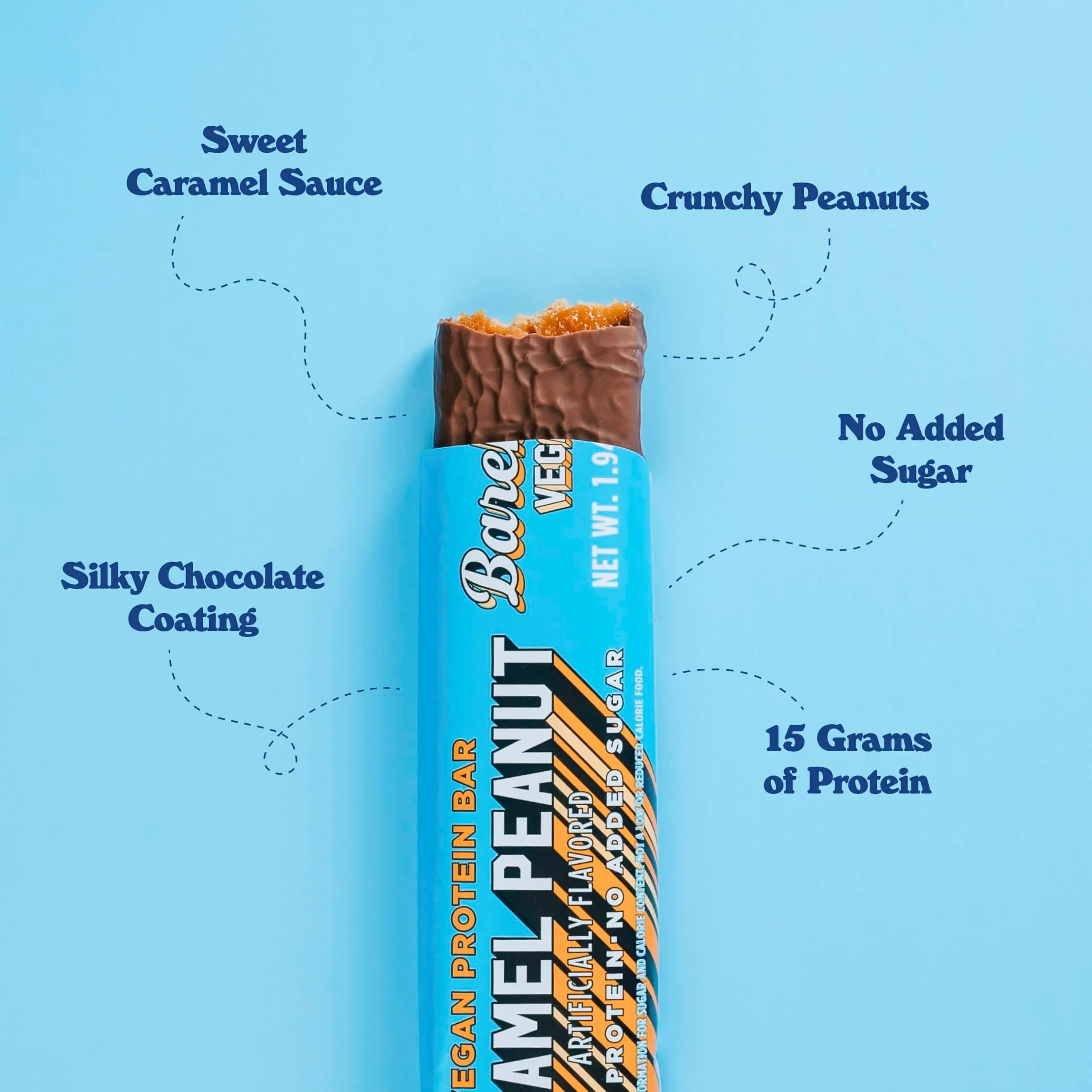 BAREBELLS Vegan Protein Bars Peanut Caramel 24 Count | Plant Based High Protein Snack - view 3