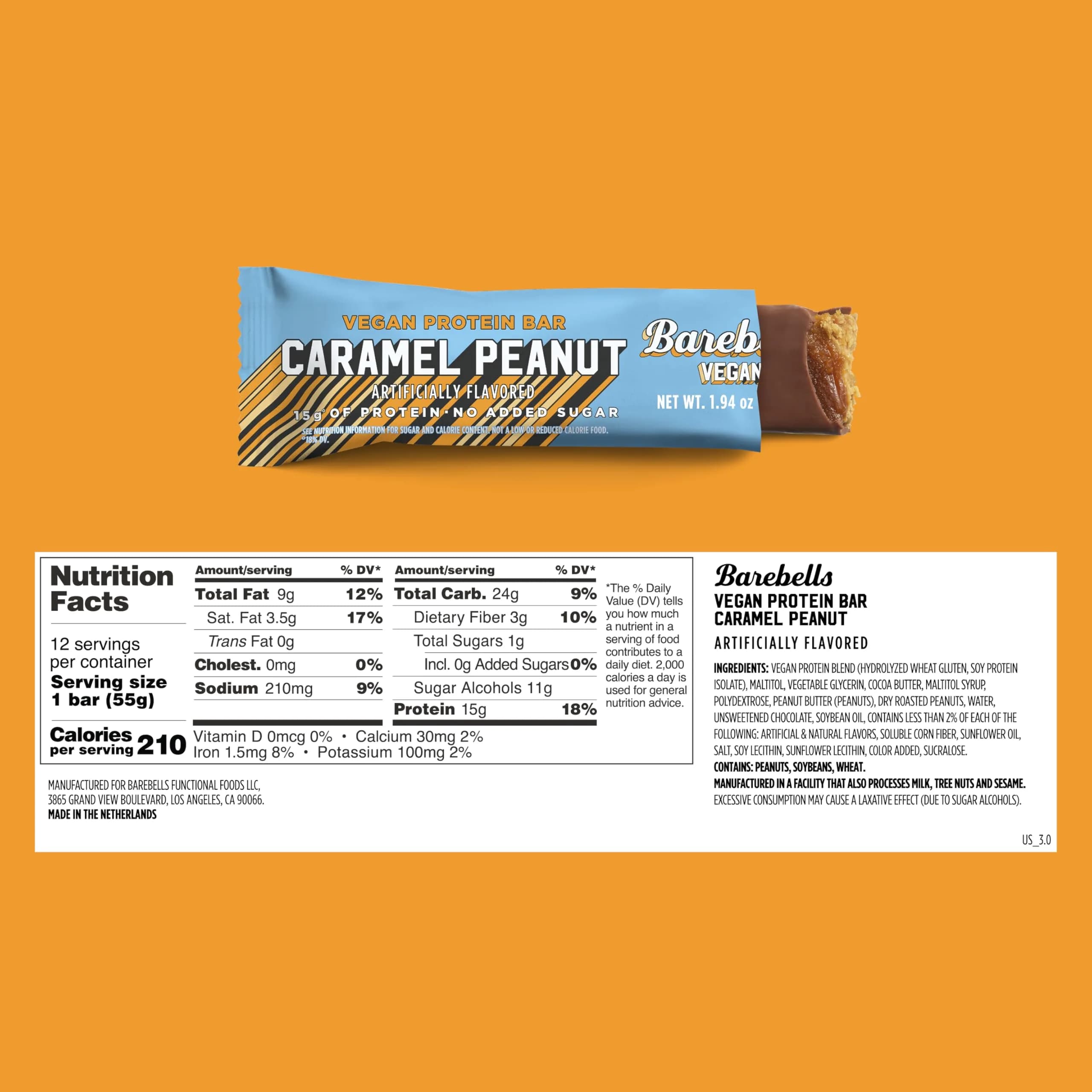 BAREBELLS Vegan Protein Bars Peanut Caramel 24 Count | Plant Based High Protein Snack - view 6