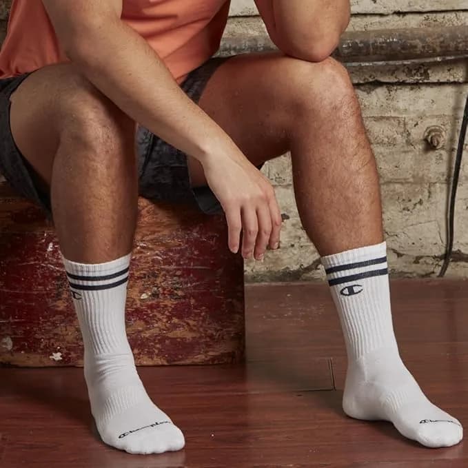 Champion Men's Crew Athletic Socks | Moisture-Wicking, Cushioned, Arch Support (Fits Shoe Size 6-12.5) thumbnail 2