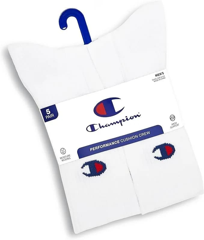 Champion Men's Crew Athletic Socks | Moisture-Wicking, Cushioned, Arch Support (Fits Shoe Size 6-12.5) thumbnail 6