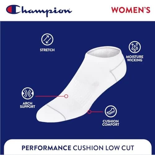 Champion Women's Low Cut Athletic Socks, 6-Pack | Moisture-Wicking, Breathable Fit for Women (70-120 chars) thumbnail 4