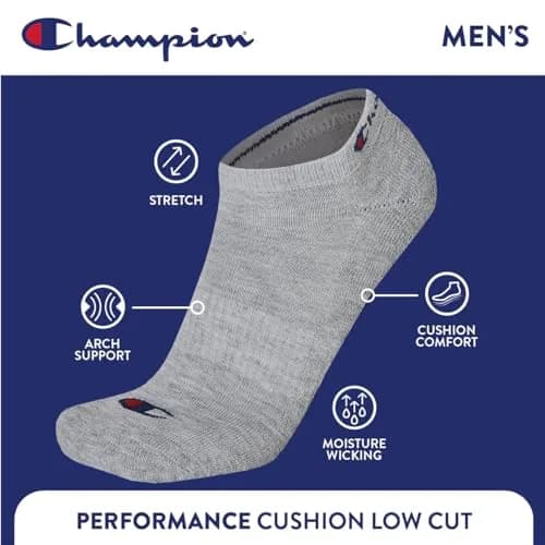 Champion Men’s Low Cut Athletic Socks 6-Pack | Moisture-Wicking, Cushioned Fit for Men thumbnail 4