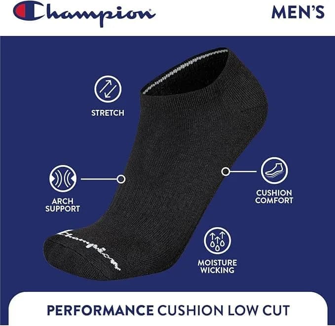 Champion Men's Low Cut Athletic Socks 6 Pack | Moisture-Wicking, Durable, Comfortable Fit thumbnail 5