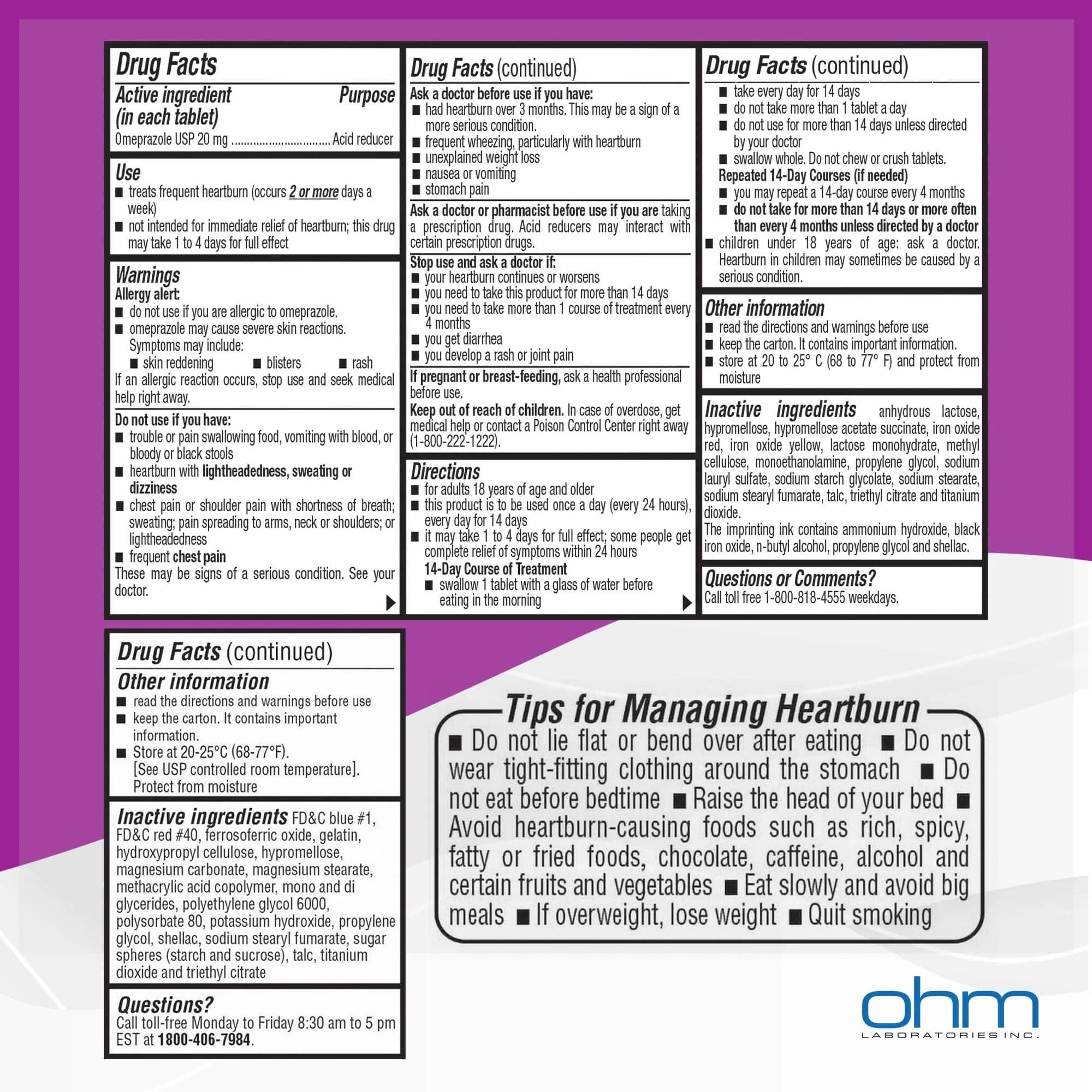Ohm Omeprazole 20mg Delayed-Release Tablets 14 Count | Acid Reducer for Frequent Heartburn - view 7