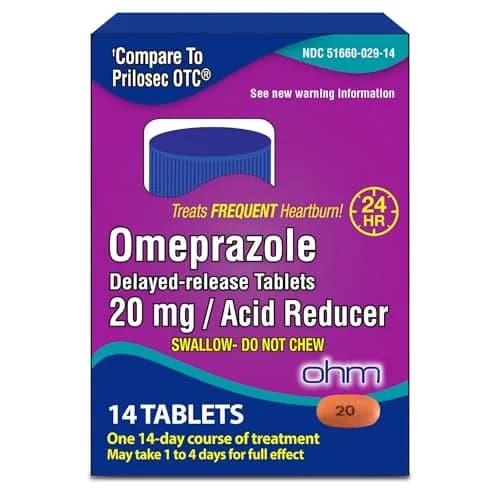 Ohm Omeprazole 20mg Delayed-Release Tablets 14 Count | Acid Reducer for Frequent Heartburn thumbnail 1