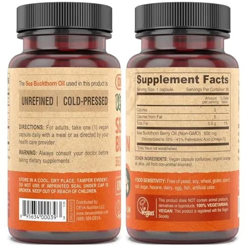 DEVA Vegan Sea Buckthorn Oil Capsules 2-Pack | Omega-7 Fatty Acids for Skin & Cellular Support thumbnail 2