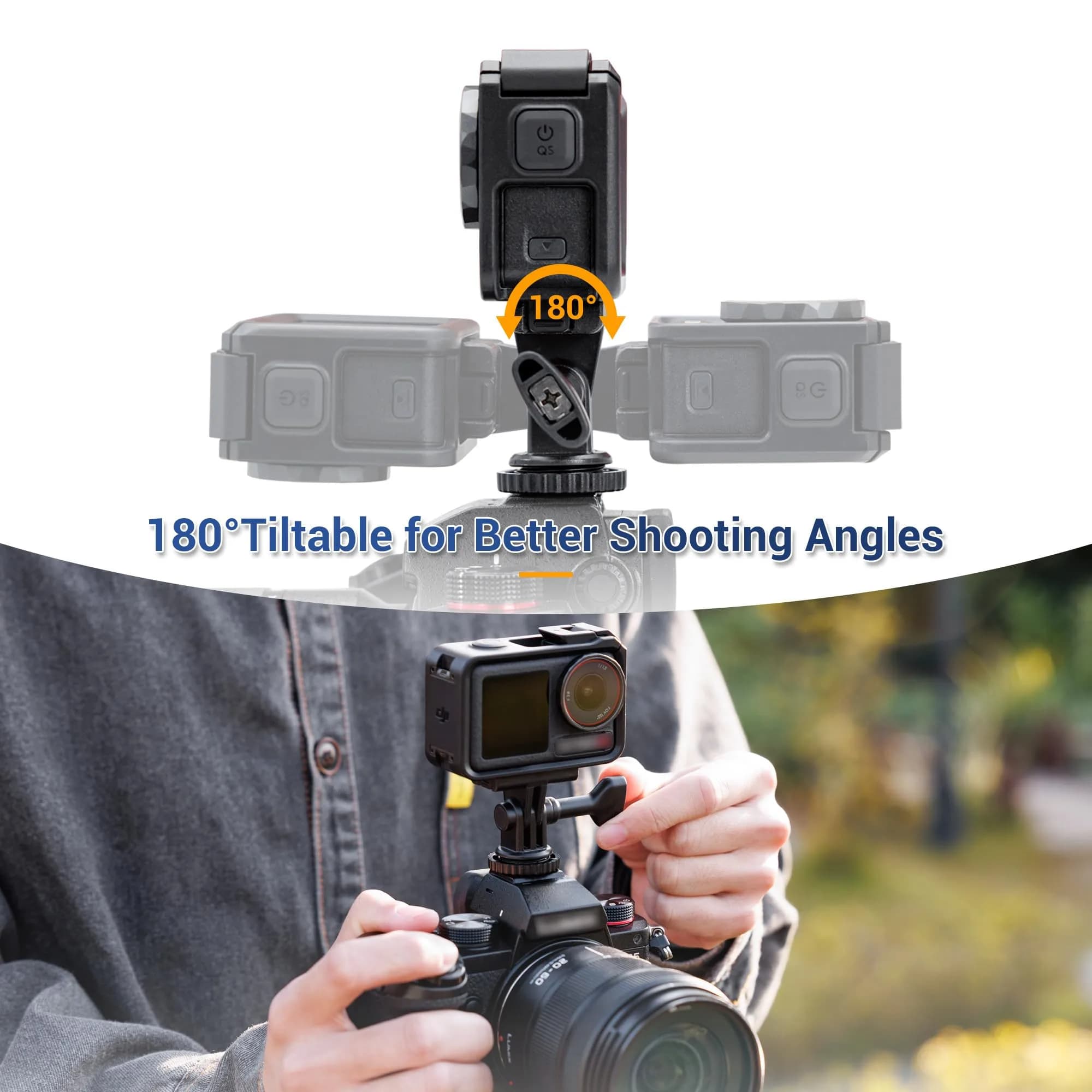 JJC 2-in-1 Action Camera Hot Shoe Mount Adapter with 1/4"-20 Hole & Tilt Adjustment | Black ABS Material - view 5