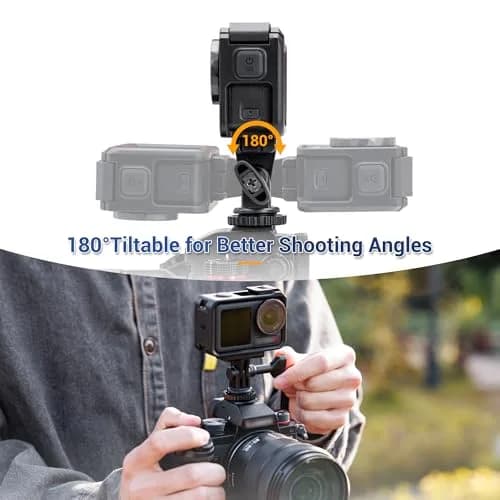 JJC 2-in-1 Action Camera Hot Shoe Mount Adapter with 1/4"-20 Hole & Tilt Adjustment | Black ABS Material thumbnail 5