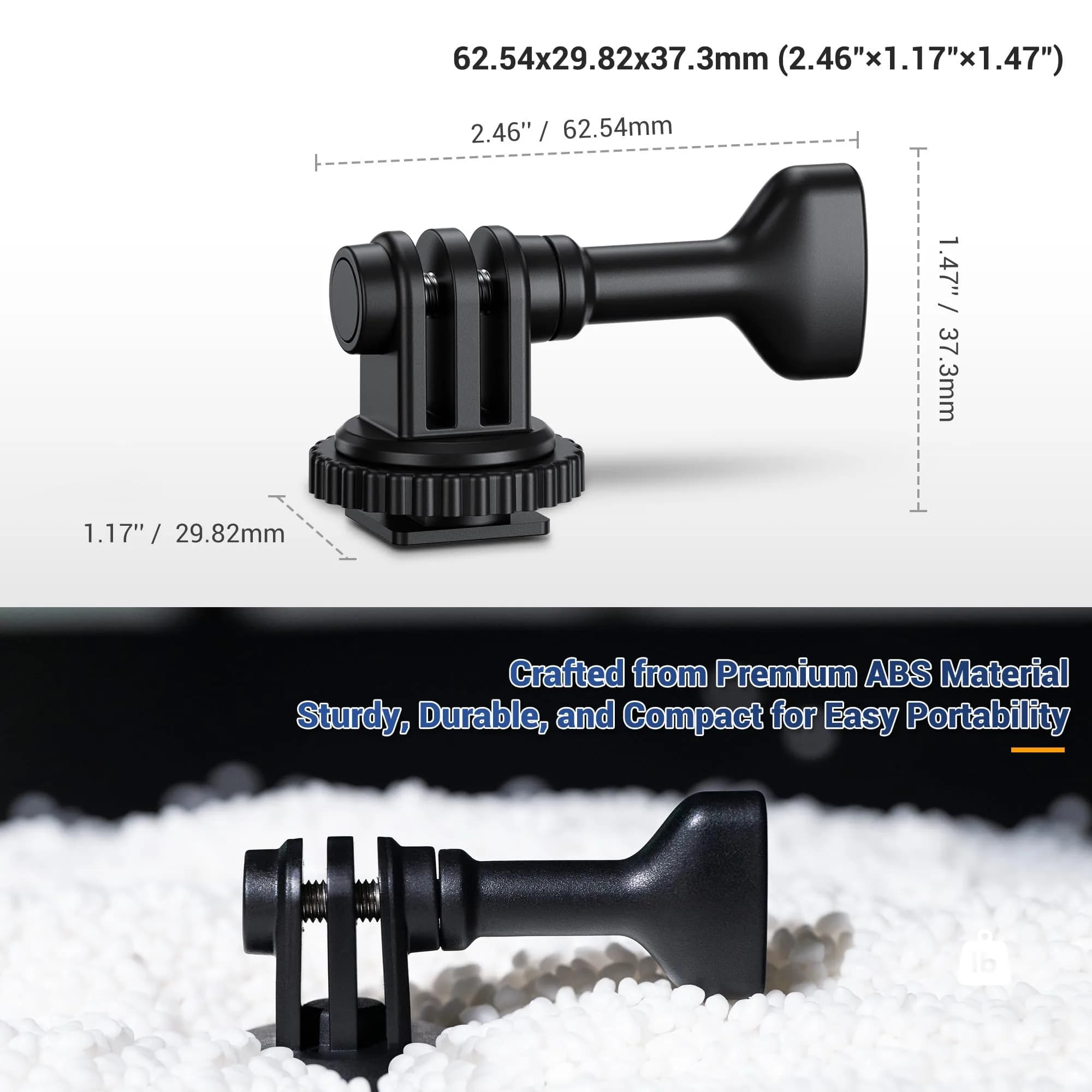 JJC 2-in-1 Action Camera Hot Shoe Mount Adapter with 1/4"-20 Hole & Tilt Adjustment | Black ABS Material - view 2