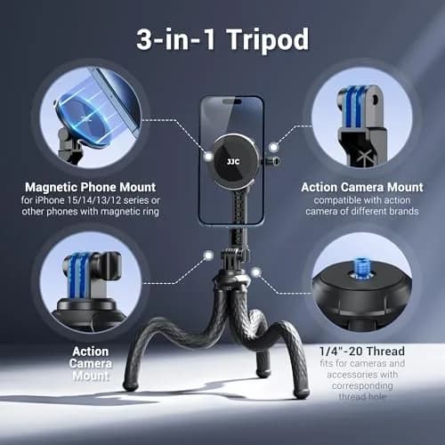 JJC Magnetic Flexible Tripod for MagSafe Phone & Action Camera, Bendable | 1kg (2.2lb) Load Capacity thumbnail 2
