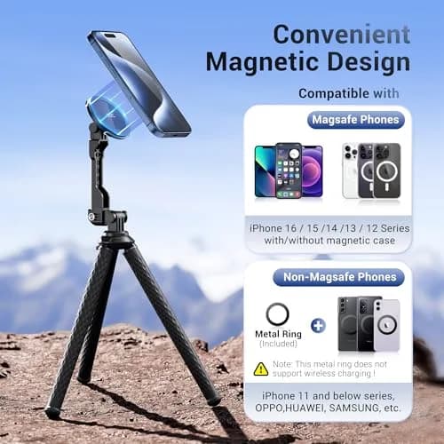 JJC Magnetic Flexible Tripod for MagSafe Phone & Action Camera, Bendable | 1kg (2.2lb) Load Capacity thumbnail 3