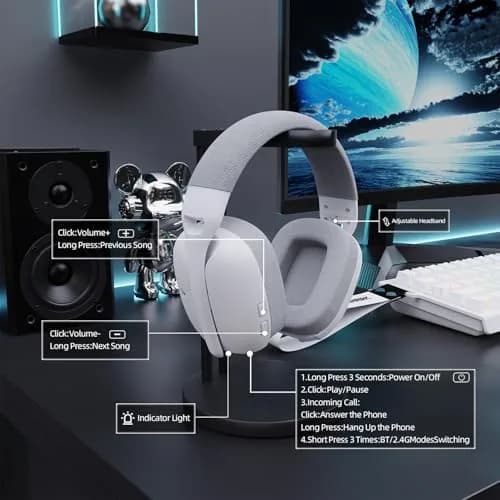 ATTACK SHARK L80 PRO Wireless Gaming Headset with Detachable Mic & Tri-Mode Connectivity (White) thumbnail 8
