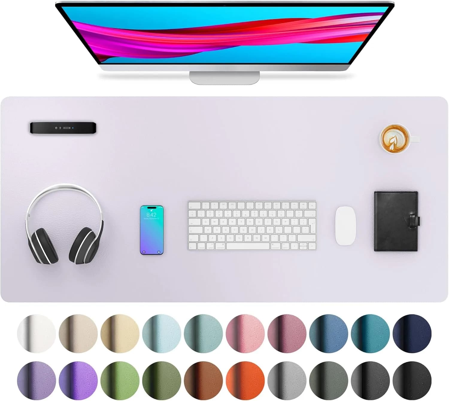 Aothia Large PU Leather Desk Pad Protector with Non-Slip Mouse Pad & Writing Mat, 36" x 17" Soft Lavender | Protects Your Desk from Scratches and Stains - main product image