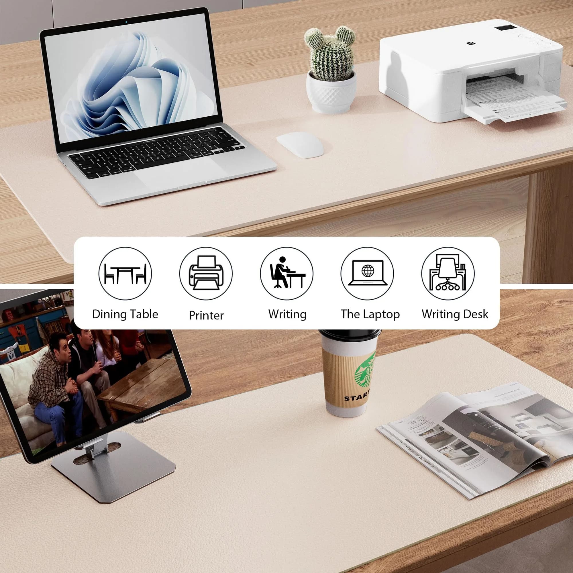 Aothia PU Leather Desk Pad Protector - Non-Slip Mouse Pad & Writing Mat for Office/Home, Waterproof, Easy to Clean (121.92cm x 43.18cm, Eggshell) - view 5