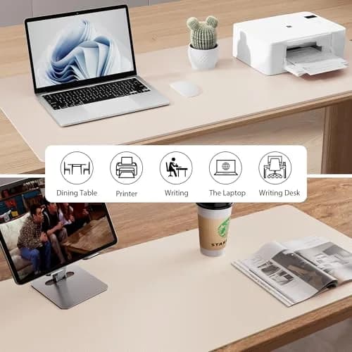 Aothia PU Leather Desk Pad Protector - Non-Slip Mouse Pad & Writing Mat for Office/Home, Waterproof, Easy to Clean (121.92cm x 43.18cm, Eggshell) thumbnail 5
