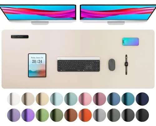 Aothia PU Leather Desk Pad Protector - Non-Slip Mouse Pad & Writing Mat for Office/Home, Waterproof, Easy to Clean (121.92cm x 43.18cm, Eggshell) thumbnail 1
