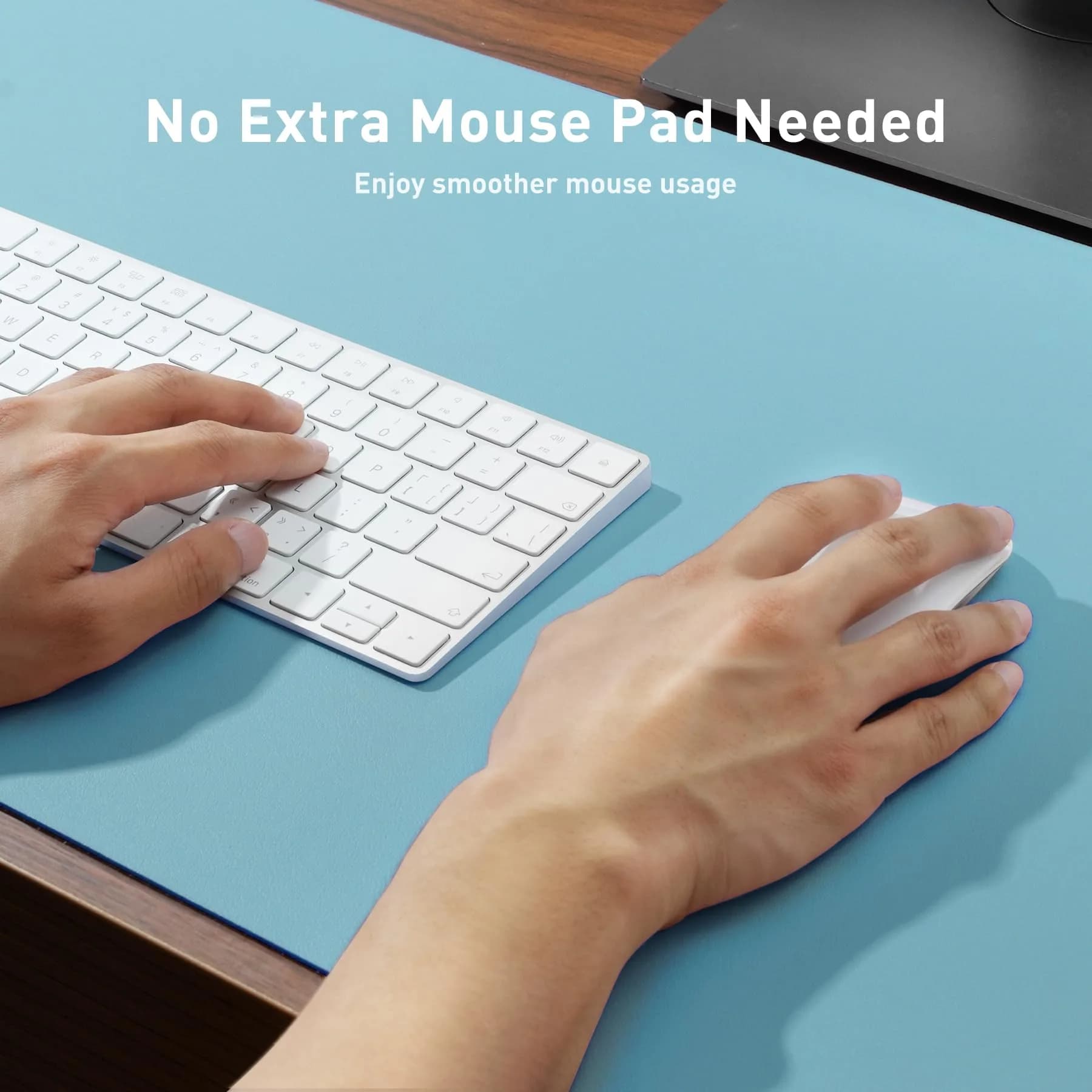 Aothia Large PU Leather Desk Pad Protector – Non-Slip Mouse Pad & Writing Mat, 48" x 17" Blue Topaz - view 3