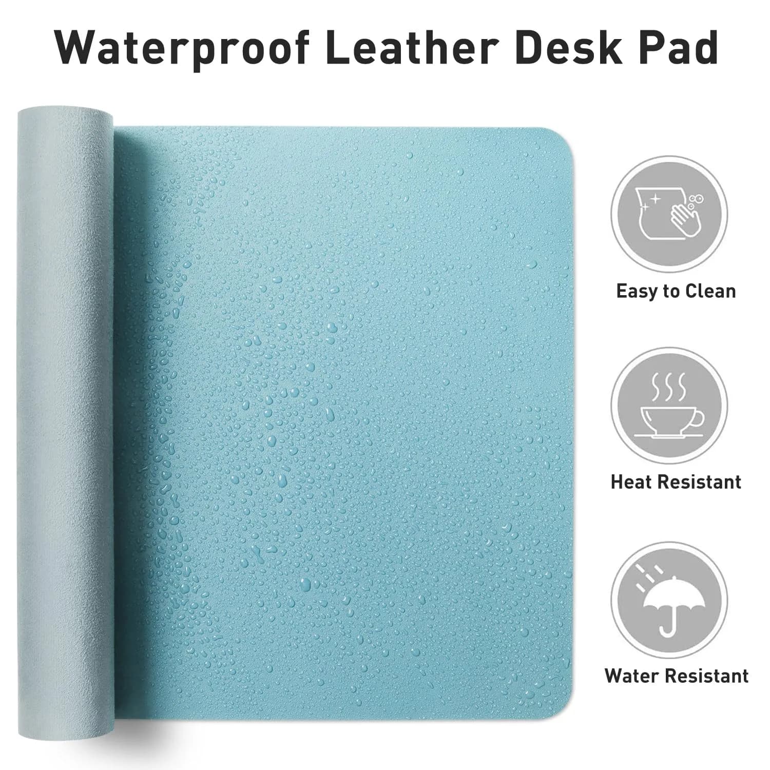 Aothia Large PU Leather Desk Pad Protector – Non-Slip Mouse Pad & Writing Mat, 48" x 17" Blue Topaz - view 7