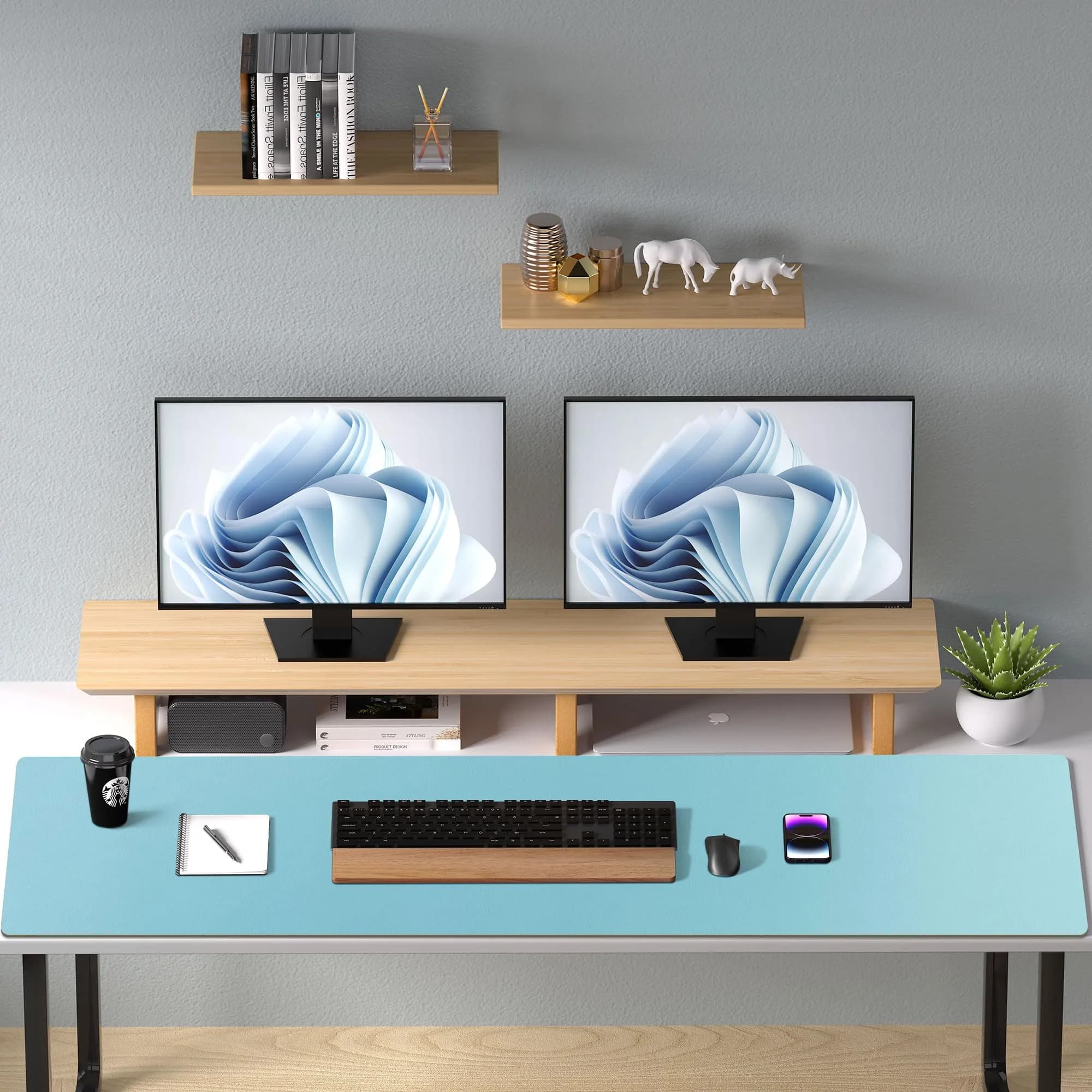 Aothia Large PU Leather Desk Pad Protector – Non-Slip Mouse Pad & Writing Mat, 48" x 17" Blue Topaz - view 8