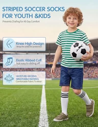 TOCONFFON Youth Soccer Socks Kids Boys Girls Knee High Long Socks 10-12 | Soft, Durable Cotton Blend for Active Kids thumbnail 4