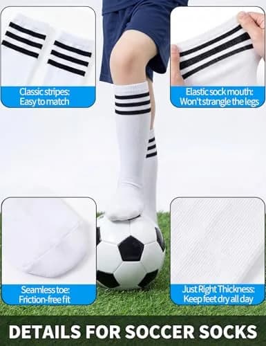 TOCONFFON Youth Soccer Socks Kids Boys Girls Knee High Long Socks 10-12 | Soft, Durable Cotton Blend for Active Kids thumbnail 6