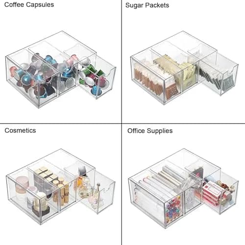 ELLDOO 3 Drawers Tea Bag Organizer Box, Clear Acrylic Stackable Tea Storage for Kitchen Pantry, Coffee Pod Snack thumbnail 4