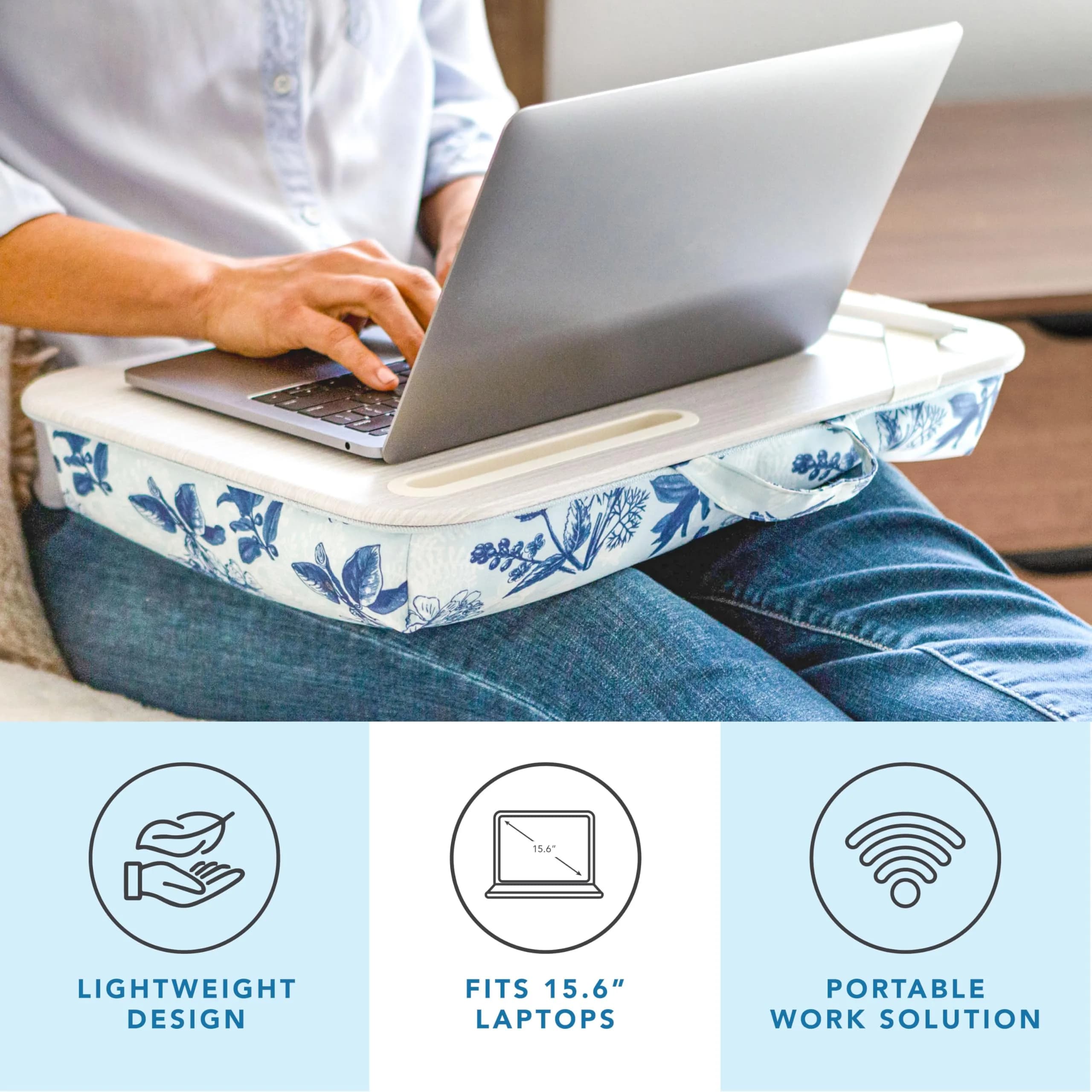 LapGear Designer Lap Desk - Blue Blossoms 2-Pack with Storage Basket | Stable Workspace for Laptops Up to 15.6" | 3.29 kg (7.25 lb) - view 3