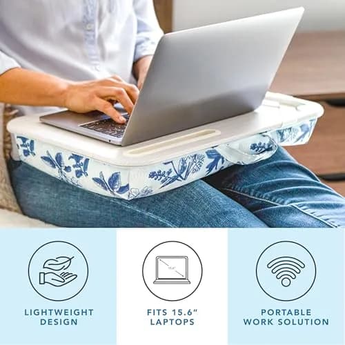 LapGear Designer Lap Desk - Blue Blossoms 2-Pack with Storage Basket | Stable Workspace for Laptops Up to 15.6" | 3.29 kg (7.25 lb) thumbnail 3