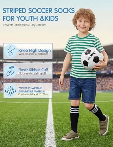 TOCONFFON Youth Soccer Socks Kids Boys Girls Knee High 10-12 | Breathable Cotton Blend, Stay Up Fit thumbnail 4