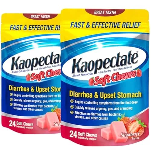 Kaopectate Diarrhea Medication for Adults, 24 Strawberry Soft Chews, 2 Pk | Fast Relief for Upset Stomach & Gas thumbnail 1
