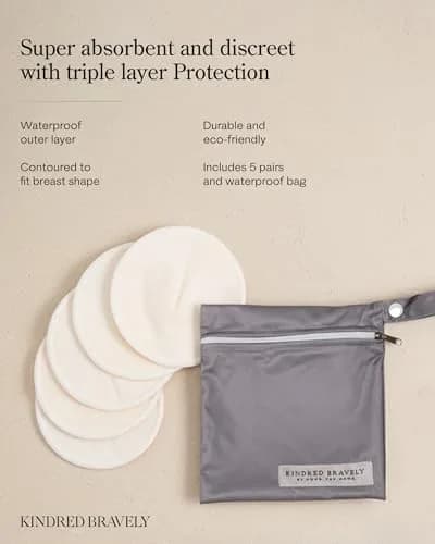 Kindred Bravely Organic Reusable Nursing Pads for Breastfeeding, 10 Pack | OEKO-TEX Certified, Contoured Fit thumbnail 3