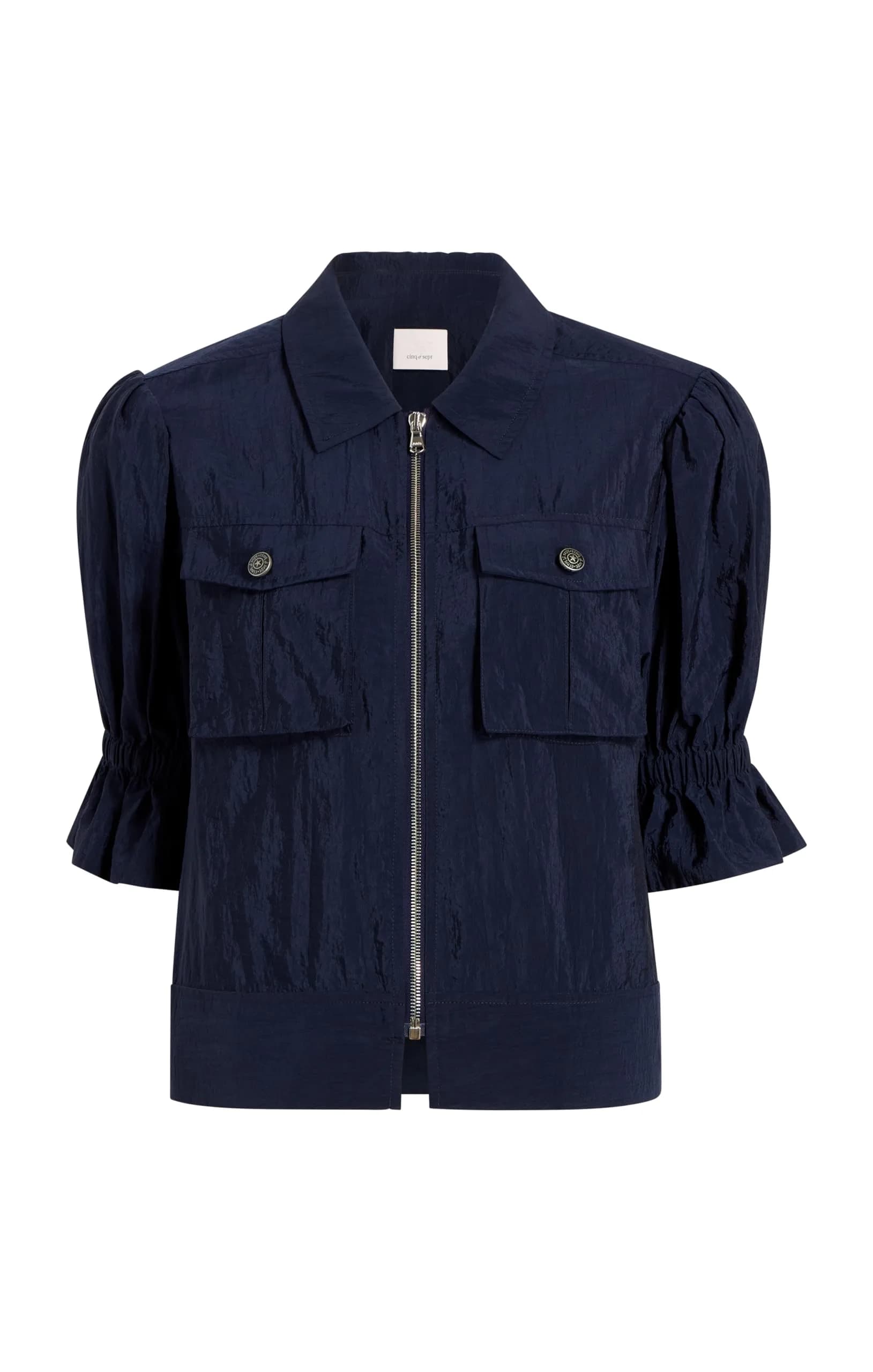 Cinq à Sept Holly Parachute Jacket Navy XS | Elegant Hip-Length Coat with Zipper Closure — Navy XS