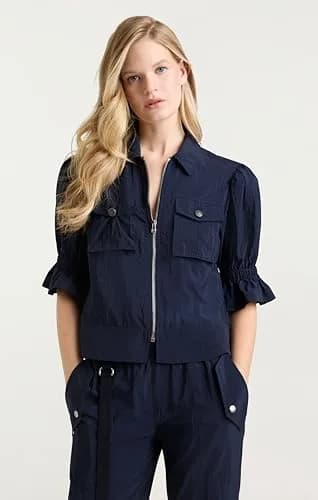 Cinq à Sept Holly Parachute Jacket Navy XS | Elegant Hip-Length Coat with Zipper Closure thumbnail 3