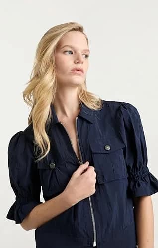 Cinq à Sept Holly Parachute Jacket S Navy | Elegant Hip-Length Coat with Zipper Closure thumbnail 2