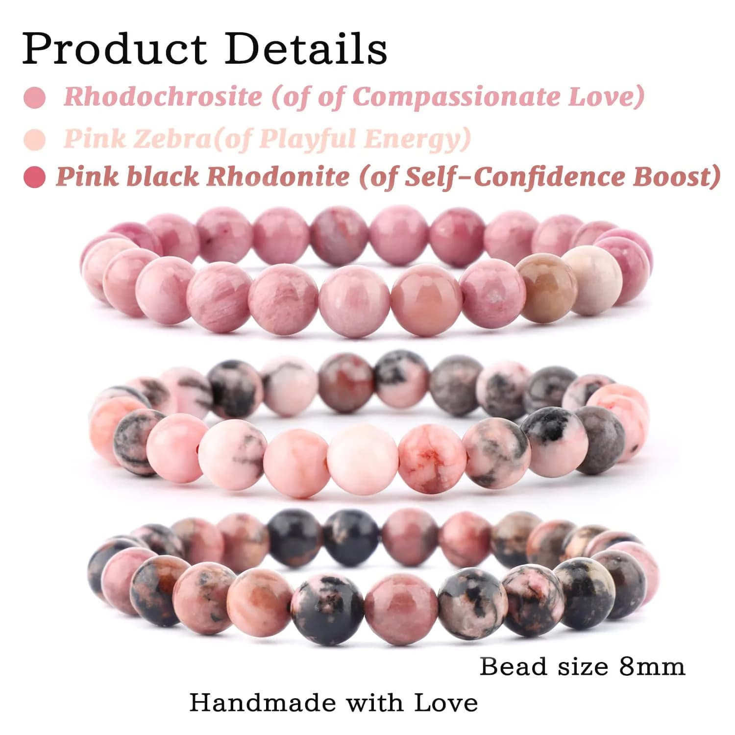 NCB 3-Piece Natural Crystal Gemstone Stretch Bracelets | Handmade Reiki Energy Healing Jewelry for Meditation, Yoga, Unisex - view 2