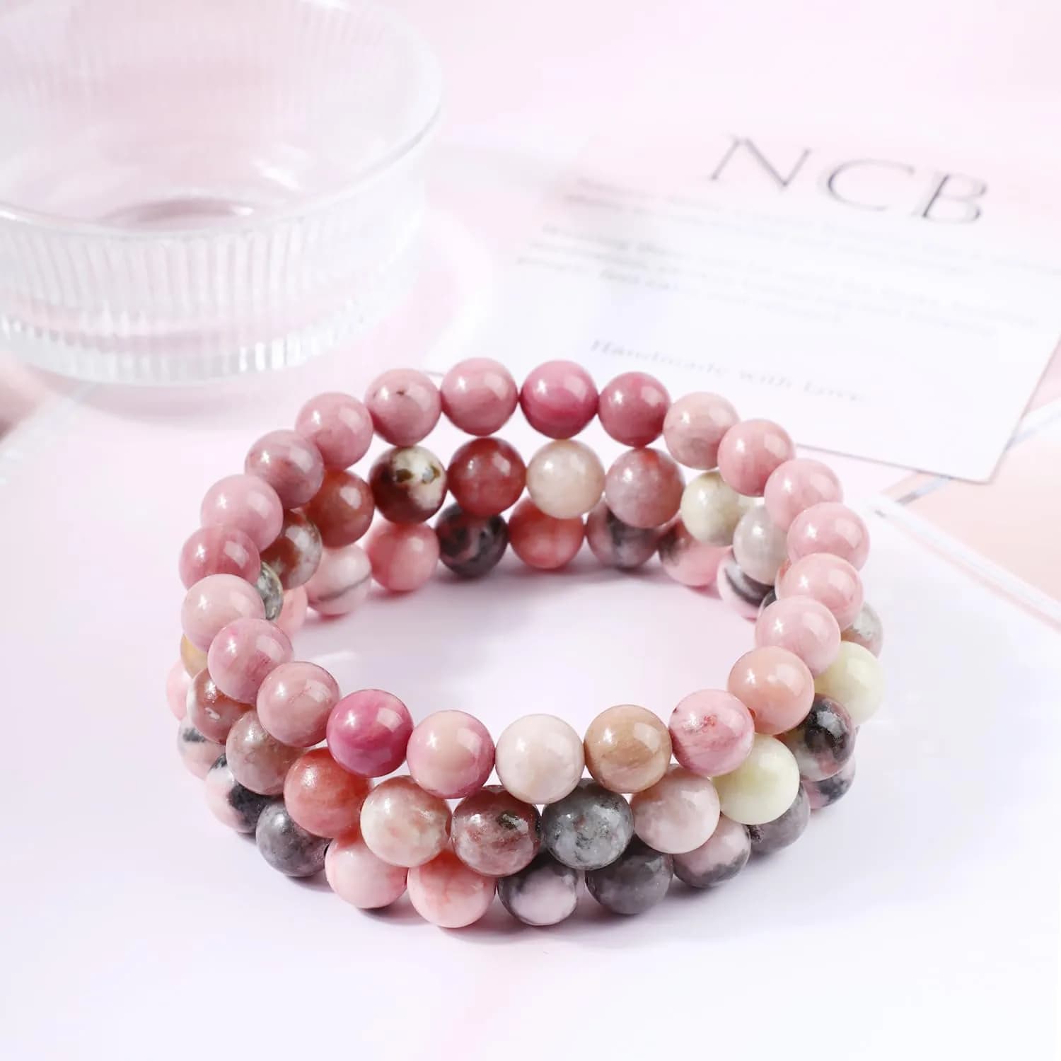 NCB 3-Piece Natural Crystal Gemstone Stretch Bracelets | Handmade Reiki Energy Healing Jewelry for Meditation, Yoga, Unisex - view 3