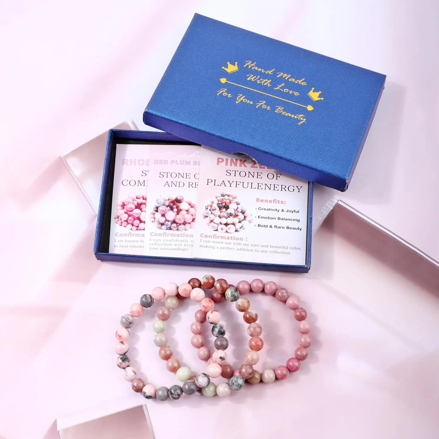 NCB 3-Piece Natural Crystal Gemstone Stretch Bracelets | Handmade Reiki Energy Healing Jewelry for Meditation, Yoga, Unisex - view 4
