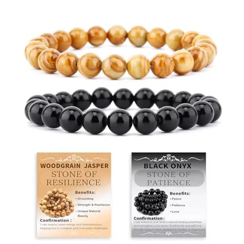 NCB Natural Guild_Jewelry Black Onyx Woodgrain Jasper Stretch Bracelets, 8mm Beads | Resilience & Patience Stone - main product image