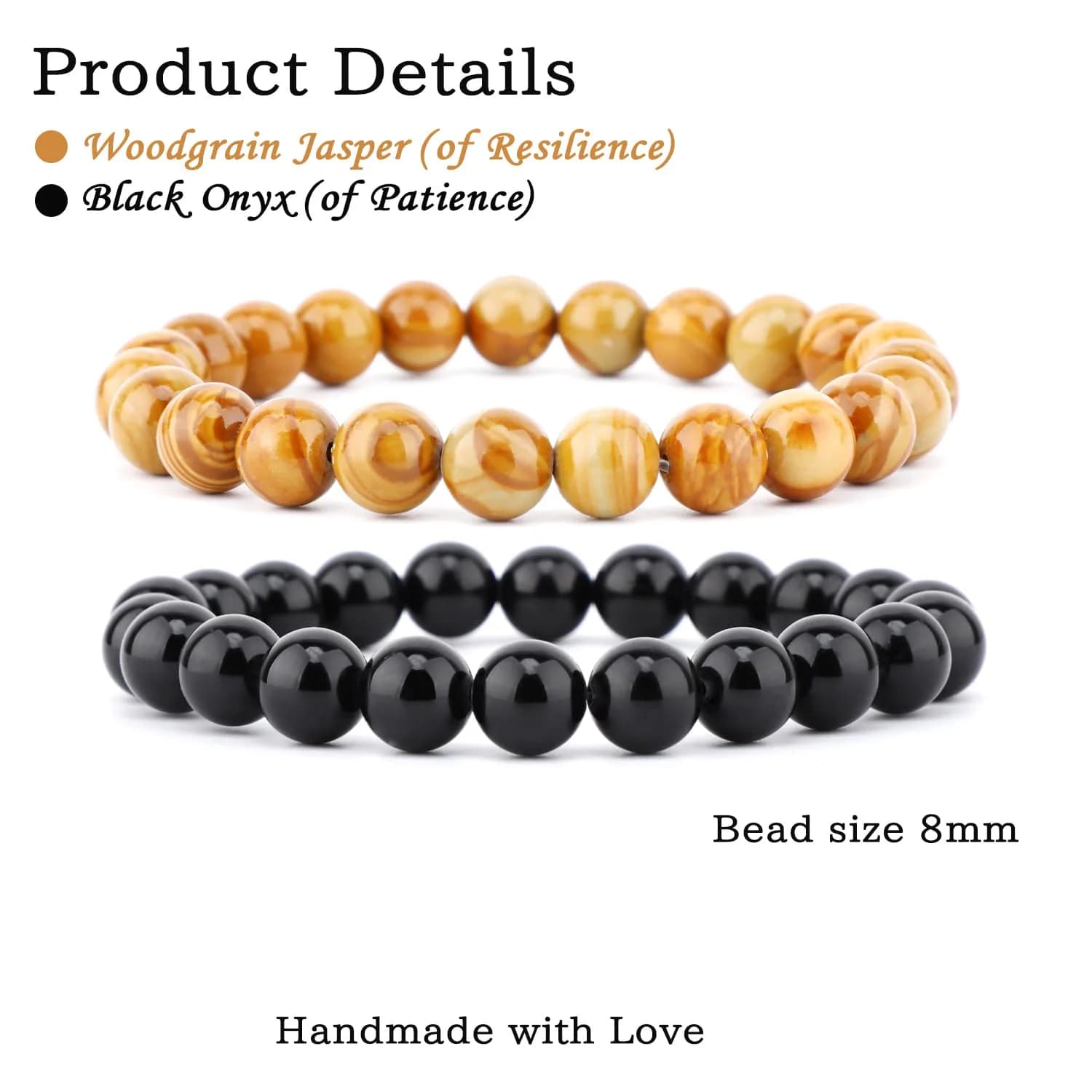 NCB Natural Guild_Jewelry Black Onyx Woodgrain Jasper Stretch Bracelets, 8mm Beads | Resilience & Patience Stone - view 2