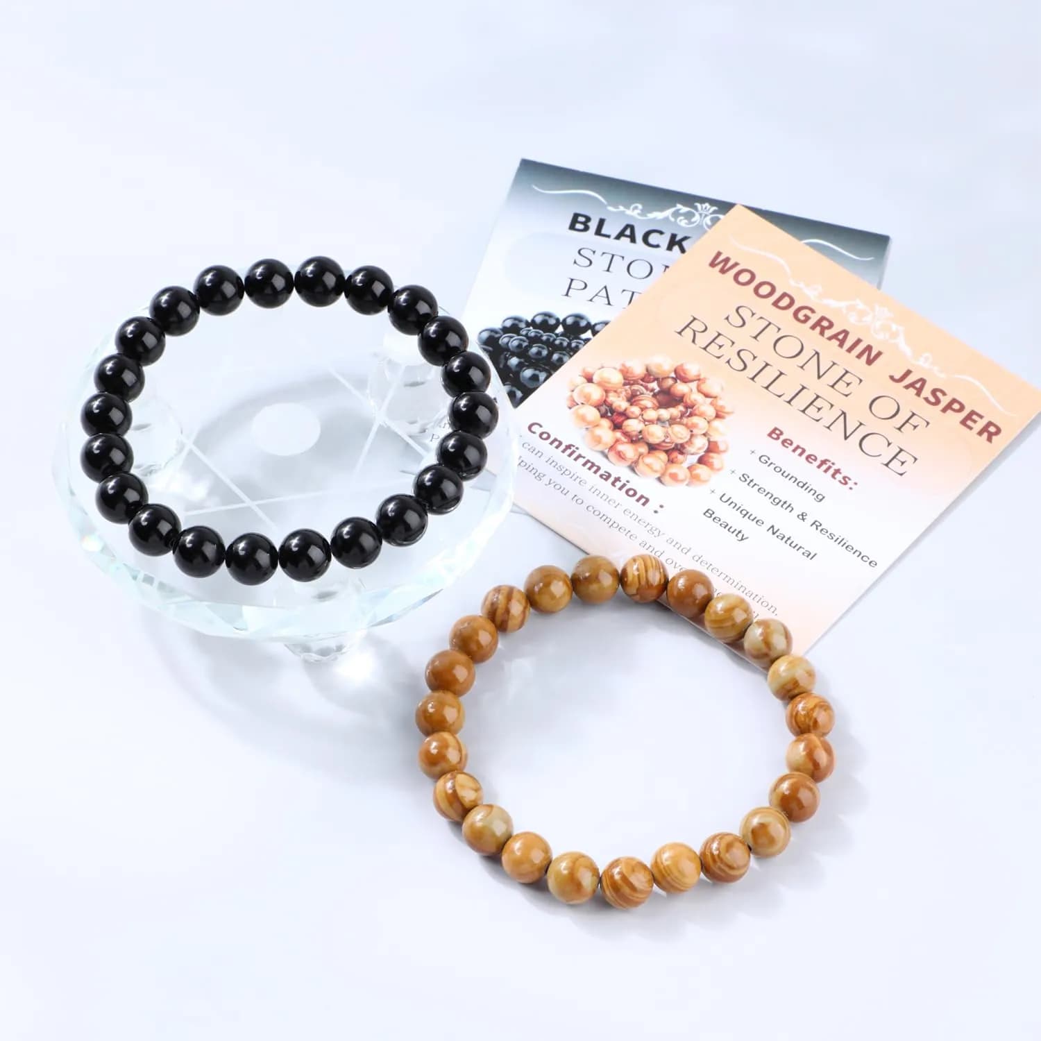 NCB Natural Guild_Jewelry Black Onyx Woodgrain Jasper Stretch Bracelets, 8mm Beads | Resilience & Patience Stone - view 3