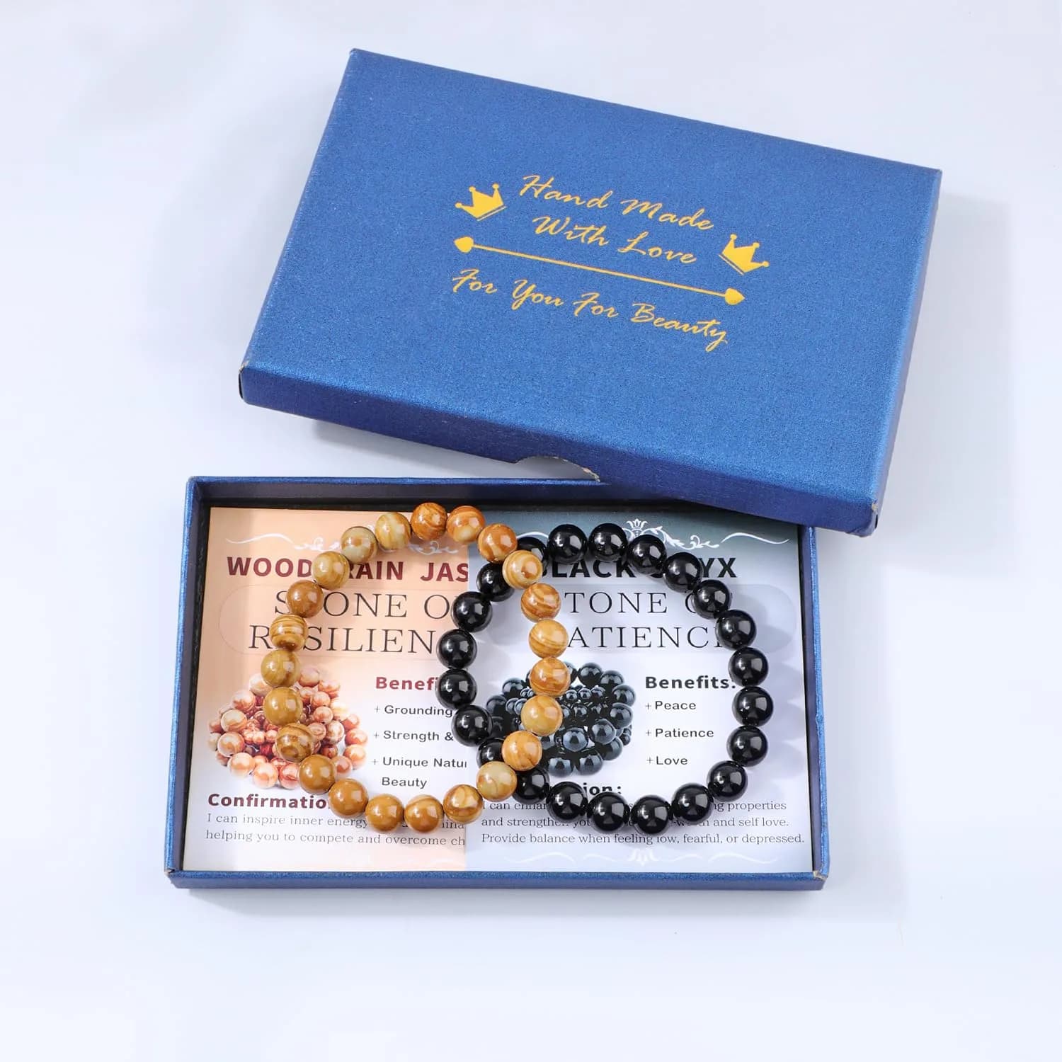 NCB Natural Guild_Jewelry Black Onyx Woodgrain Jasper Stretch Bracelets, 8mm Beads | Resilience & Patience Stone - view 4