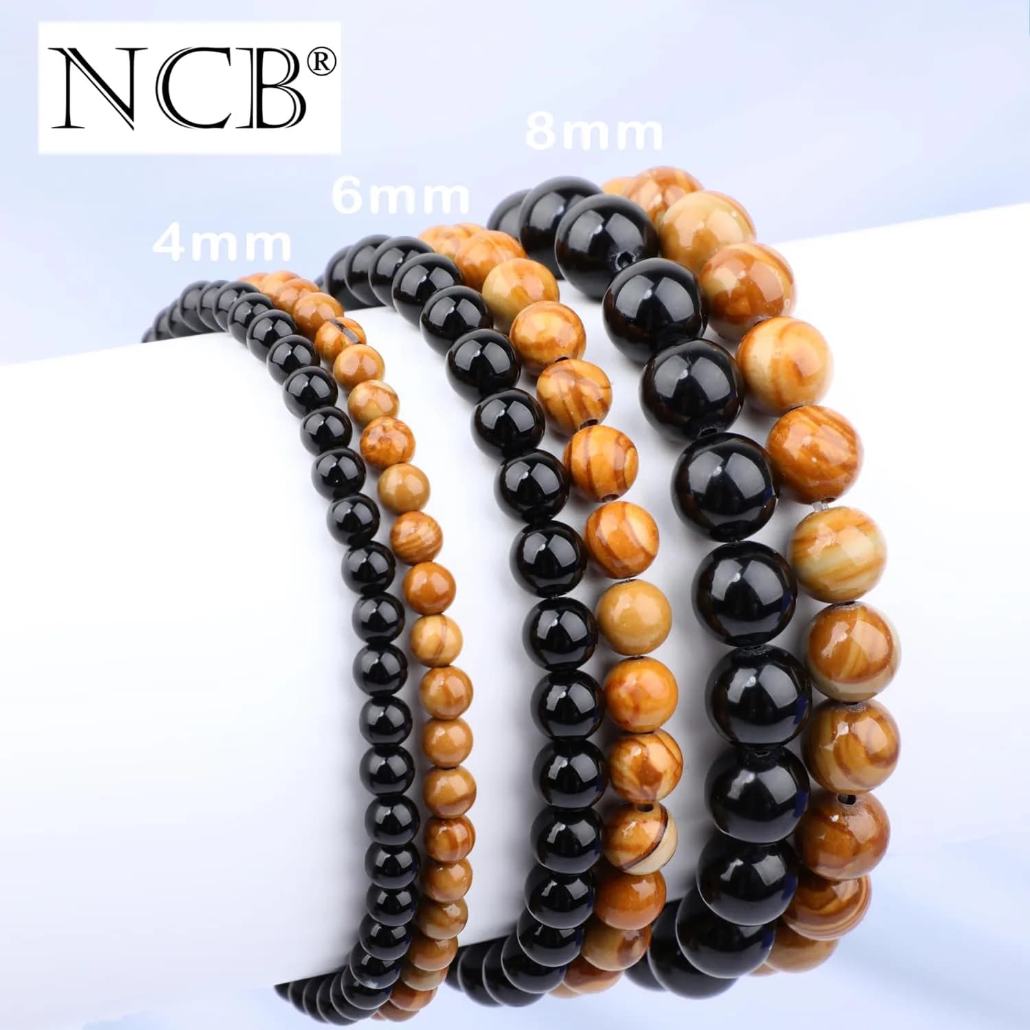 NCB Natural Guild_Jewelry Black Onyx Woodgrain Jasper Stretch Bracelets, 8mm Beads | Resilience & Patience Stone - view 5