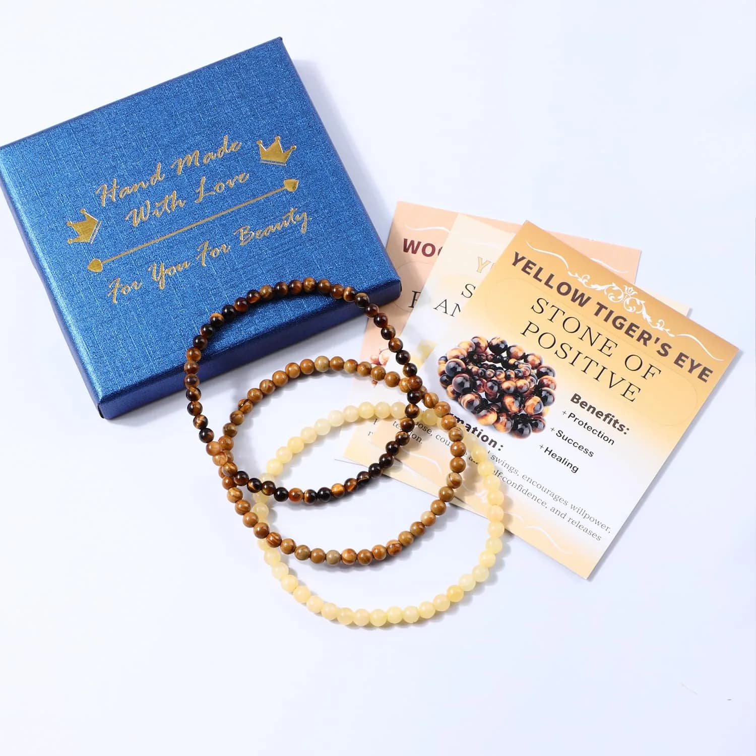 NCB 3-Piece 4mm Natural Crystal Gemstone Stretch Bracelets | Handmade Reiki Energy Healing Jewelry for Meditation, Yoga, Unisex - view 4