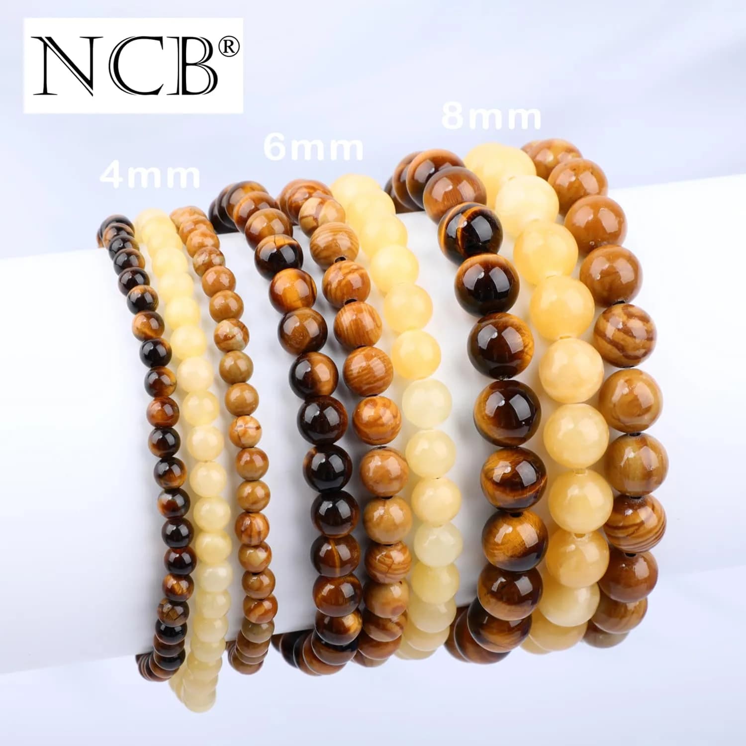 NCB 3-Piece 4mm Natural Crystal Gemstone Stretch Bracelets | Handmade Reiki Energy Healing Jewelry for Meditation, Yoga, Unisex - view 5