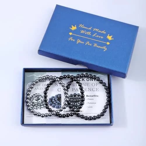 NCB 3-Piece 6mm Natural Crystal Gemstone Stretch Bracelets | Black Onyx, Hematite, Matte Black Agate thumbnail 4