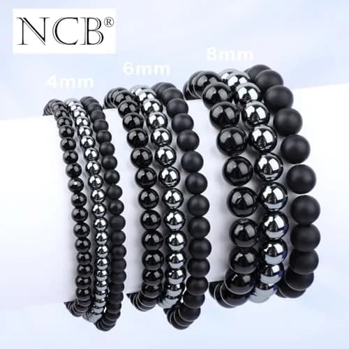 NCB 3-Piece 6mm Natural Crystal Gemstone Stretch Bracelets | Black Onyx, Hematite, Matte Black Agate thumbnail 5