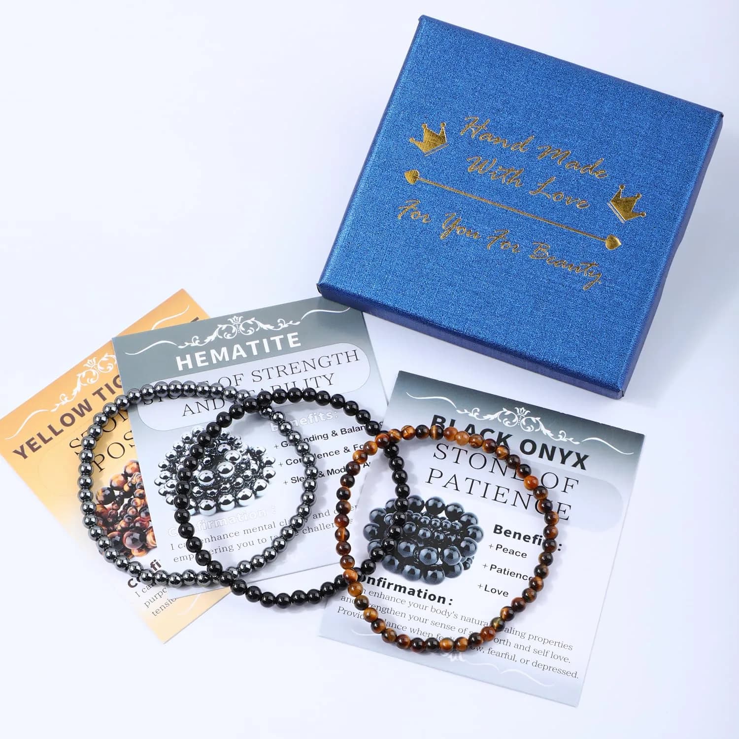 NCB 3-Piece 4mm Natural Crystal Gemstone Stretch Bracelets | Handmade Reiki Energy Healing Jewelry for Meditation, Yoga, Unisex - view 4