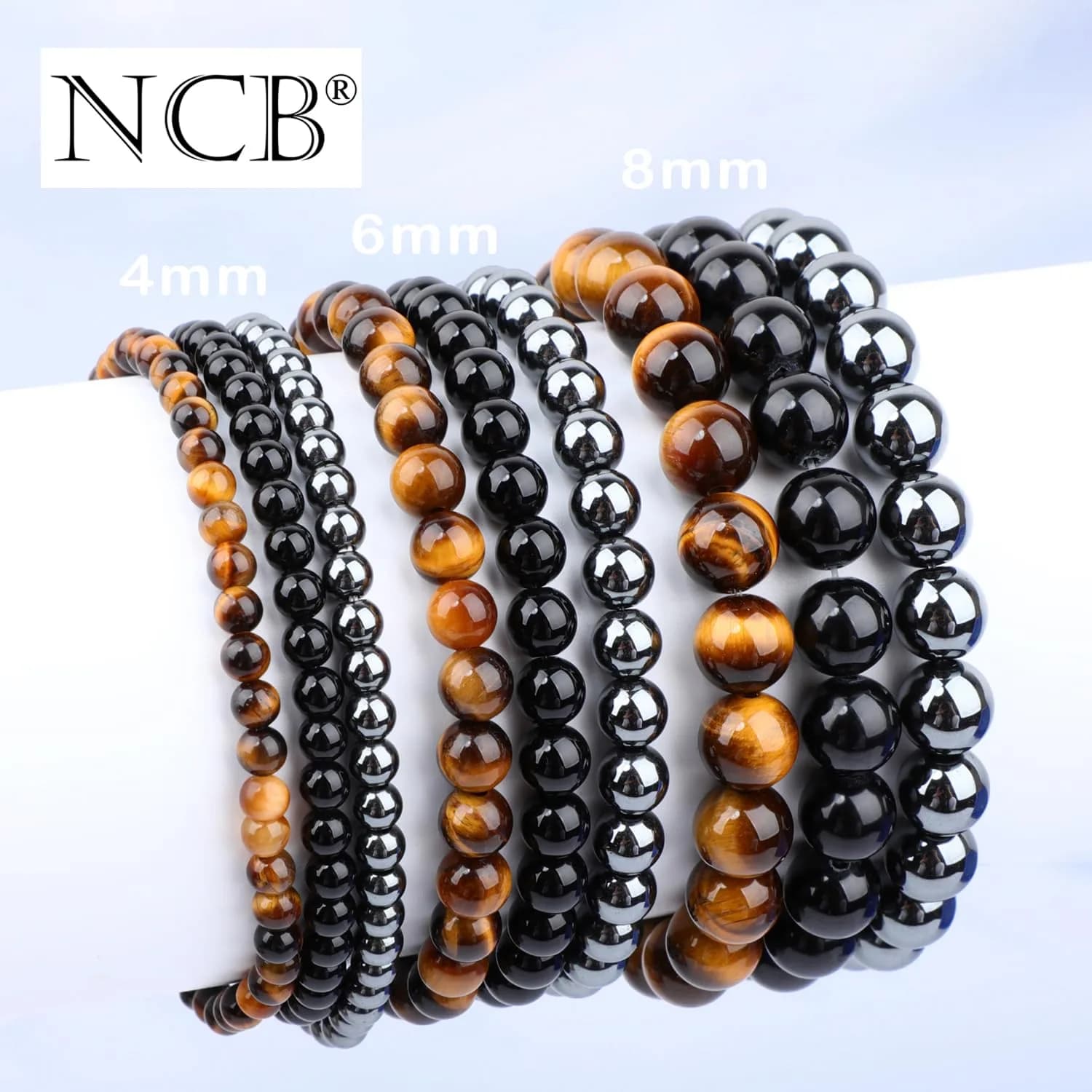 NCB 3-Piece 4mm Natural Crystal Gemstone Stretch Bracelets | Handmade Reiki Energy Healing Jewelry for Meditation, Yoga, Unisex - view 5