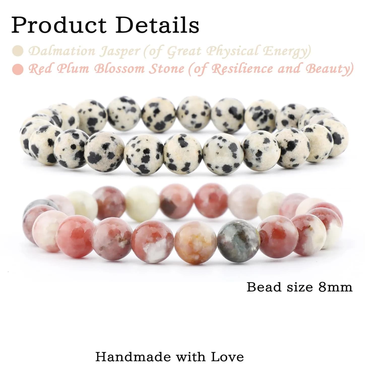 NCB 2-Piece 8mm Natural Crystal Gemstone Stretch Bracelets | Handmade Reiki Energy Healing Jewelry for Meditation, Yoga, Unisex - view 2